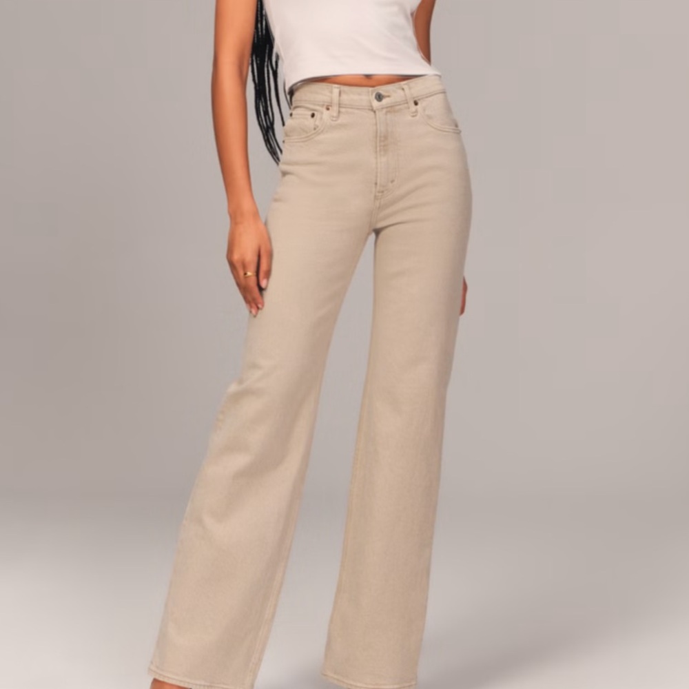 Abercrombie High Rise Loose Jean in Tan